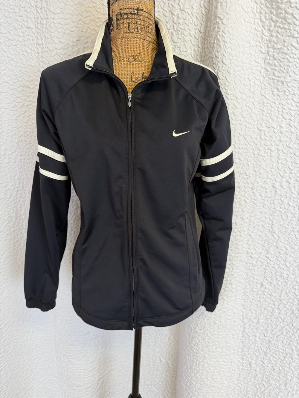 Nike Black Track Jacket with White Stripe Accents